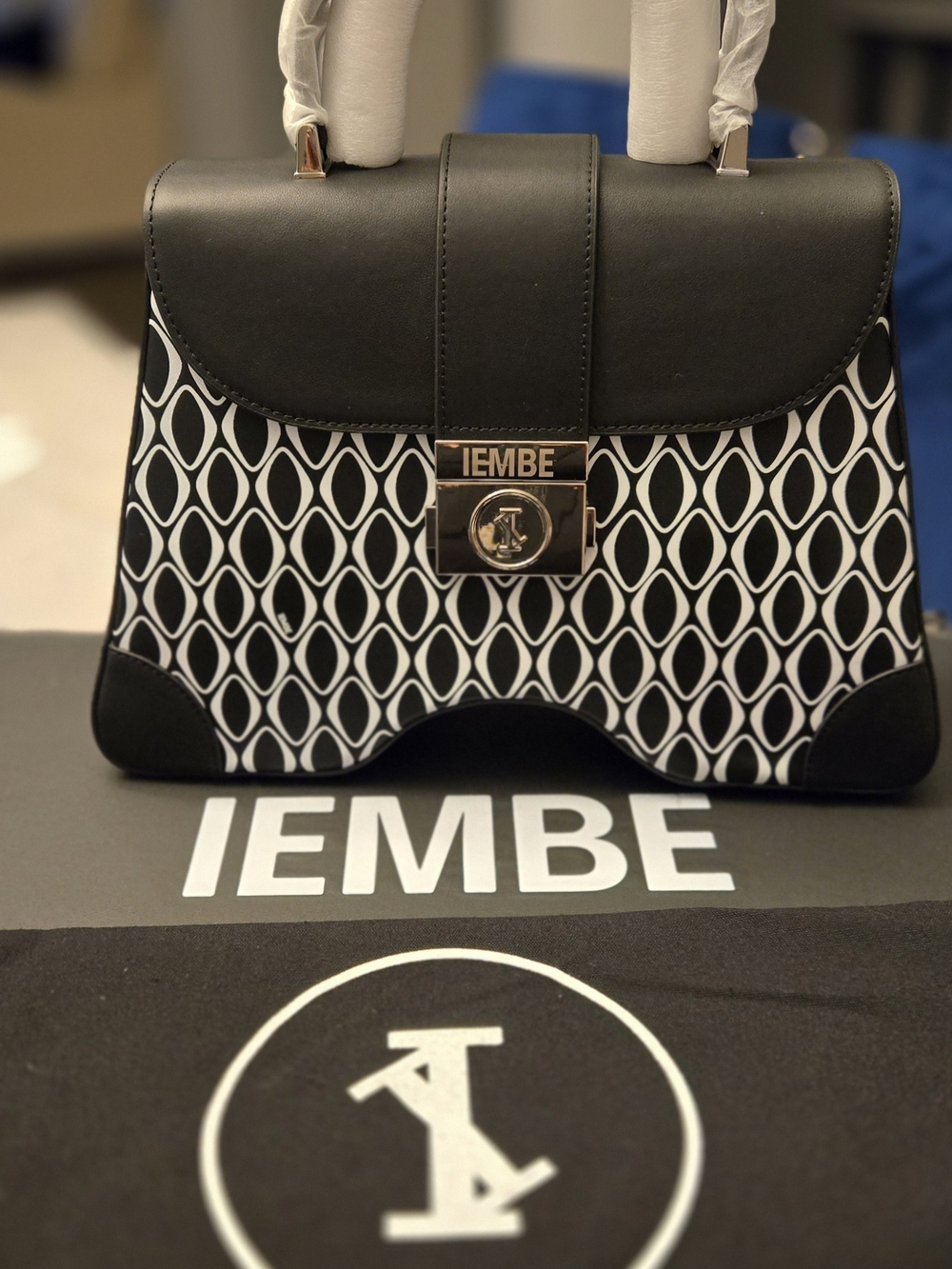 IEMBE Dorothy Handbag - Black & White Monogram (New With Dustbag)